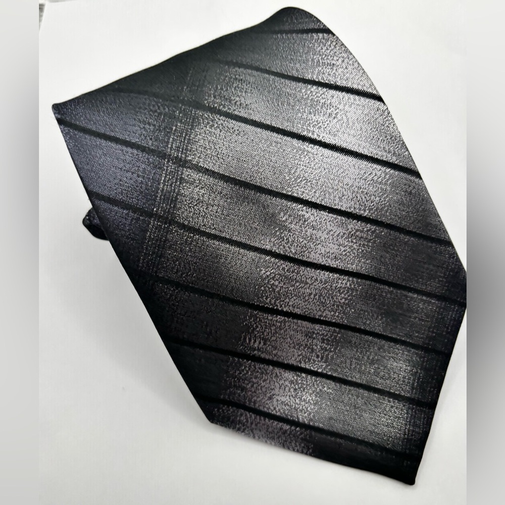 MARTIN WONG COLLECTION Elegant Black Slate Blue Striped Men's Tie
